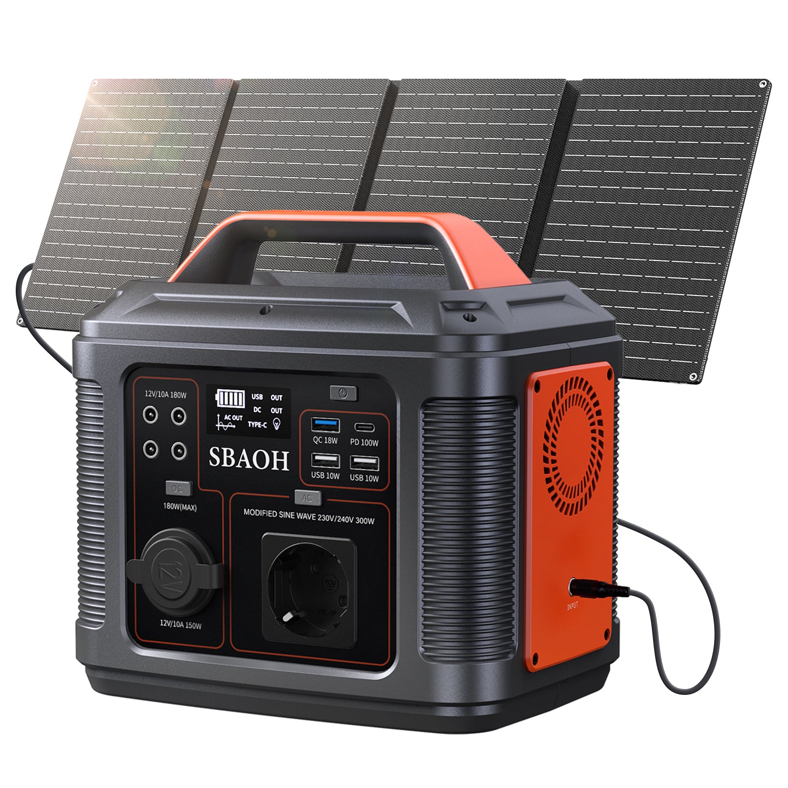 SBAOH 300W Portable Power Station,296Wh 80000mAh Outdoor Solar Generator For Outdoor Camping, Home Backup,Power Outage,with 60W Solar Panel