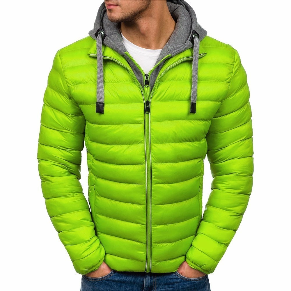 Men's pure color hooded simple cotton jacket